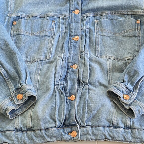 Pilcro Jean Jacket Women M Blue Comeback Boyfriend Denim Anthro Oversize Stretch - Picture 14 of 16